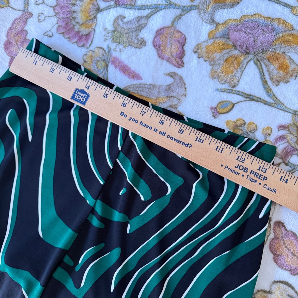 Diane Von Furstenberg Pants Maximalism Green Black Abstract Wave Wide Leg Flare - Picture 3 of 10